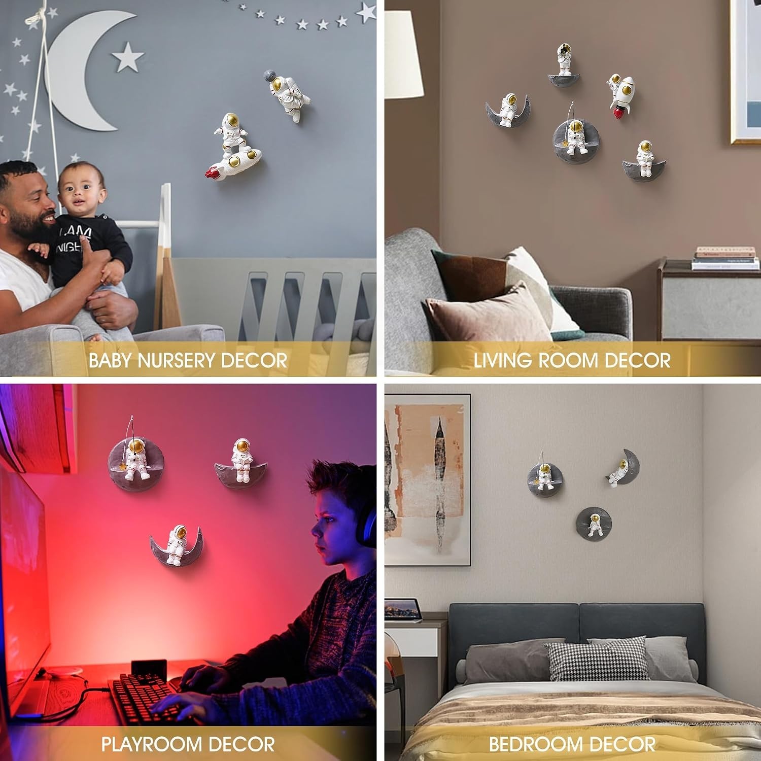 3Pcs Astronaut Wall Art Set – Boys Girls Bedroom Decor