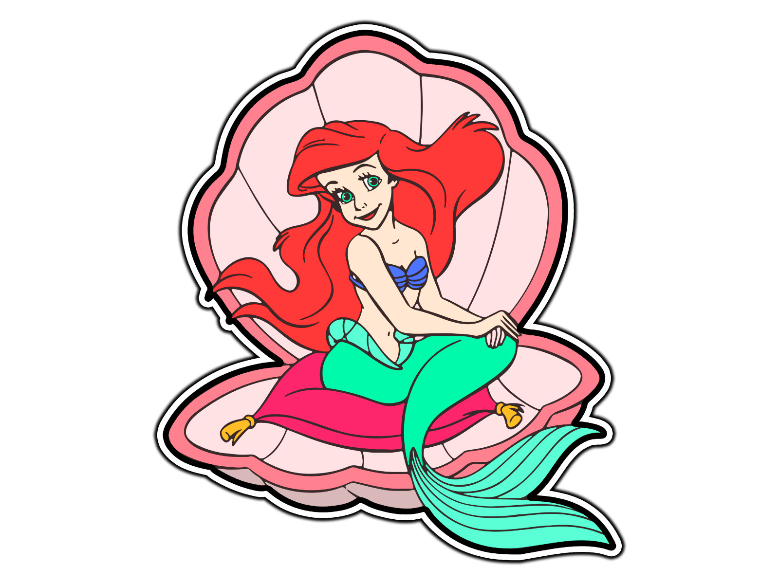 Ariel Happy Seashell Waterproof Vinyl Sticker Decal Die-Cut