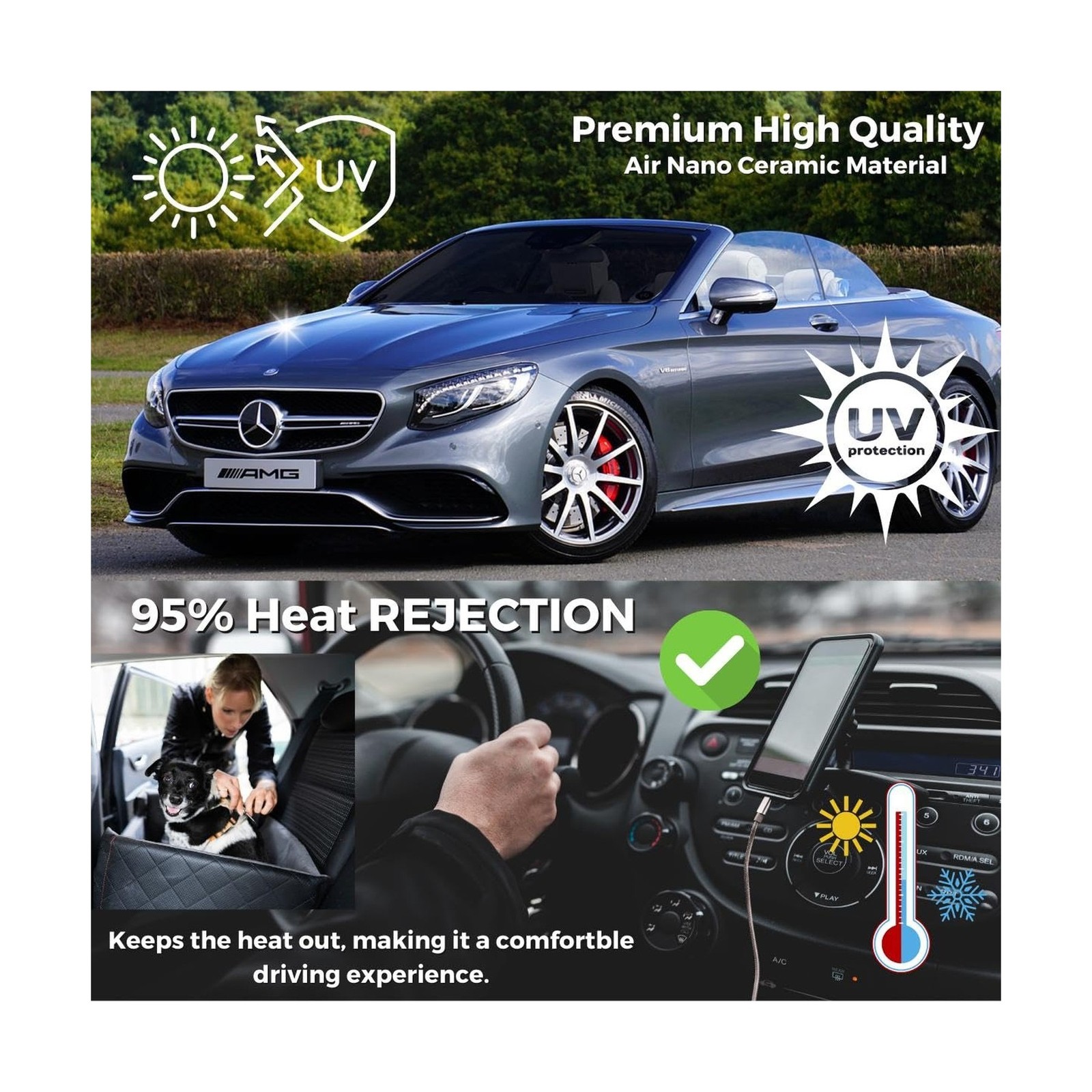 RockRose 50% Air Nano Ceramic Car Window Tint 60 in x 100FT 2PLY Charcoal Pri…