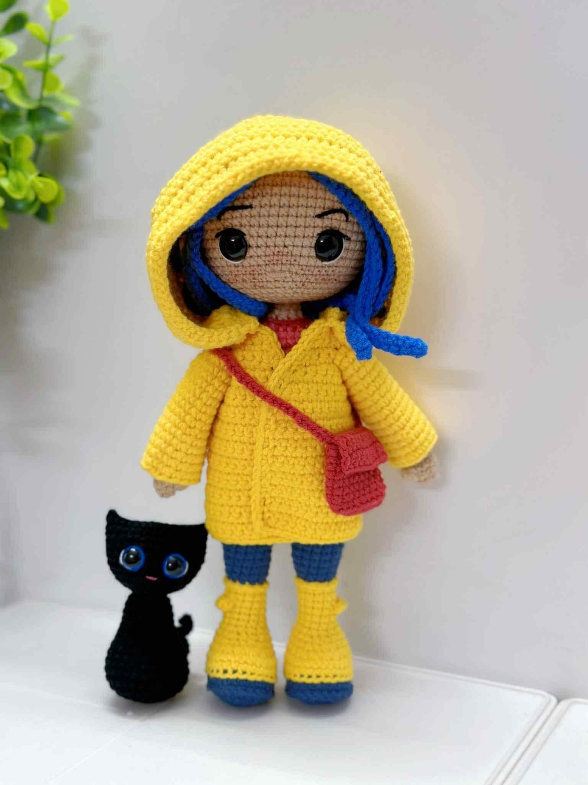 Halloween Crochet Doll with Black Cat Handmade Amigurumi Plush Gift