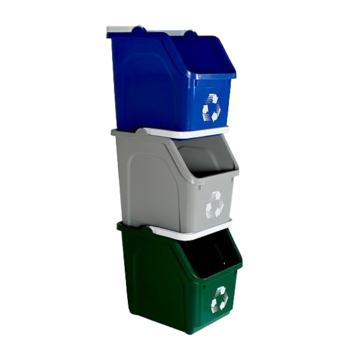Multi Bin Recycling System with Three Stackable 6 Gallon Recycle Bins for Kitche