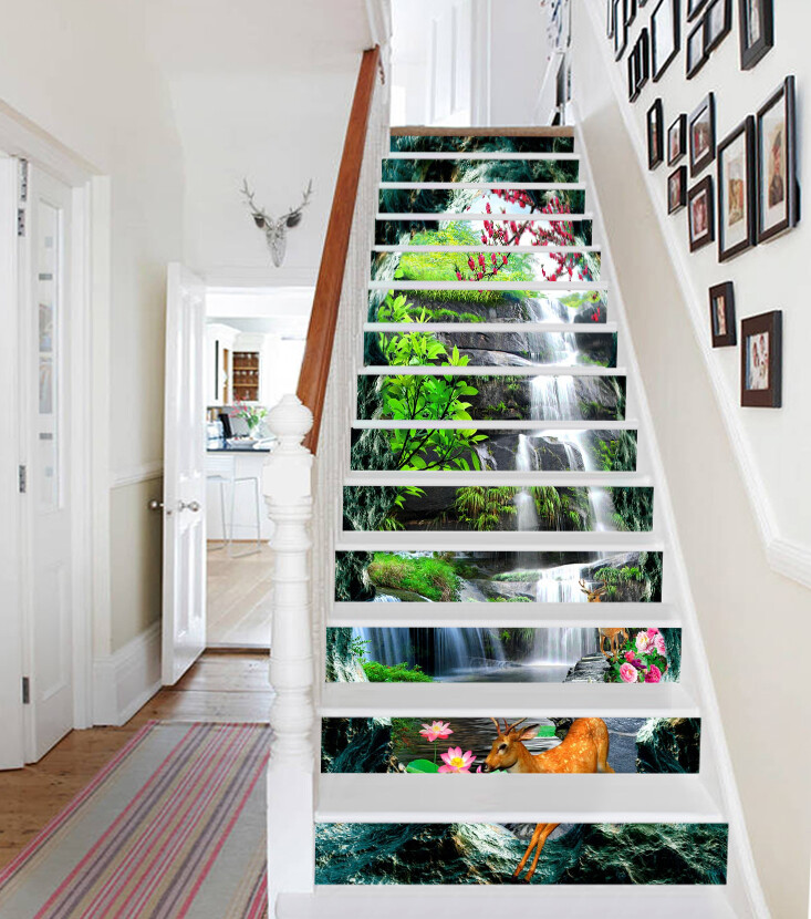 3D Cave Waterfall AZ386 Stair Risers Decoration Mural Vinyl Wallpaper Kay