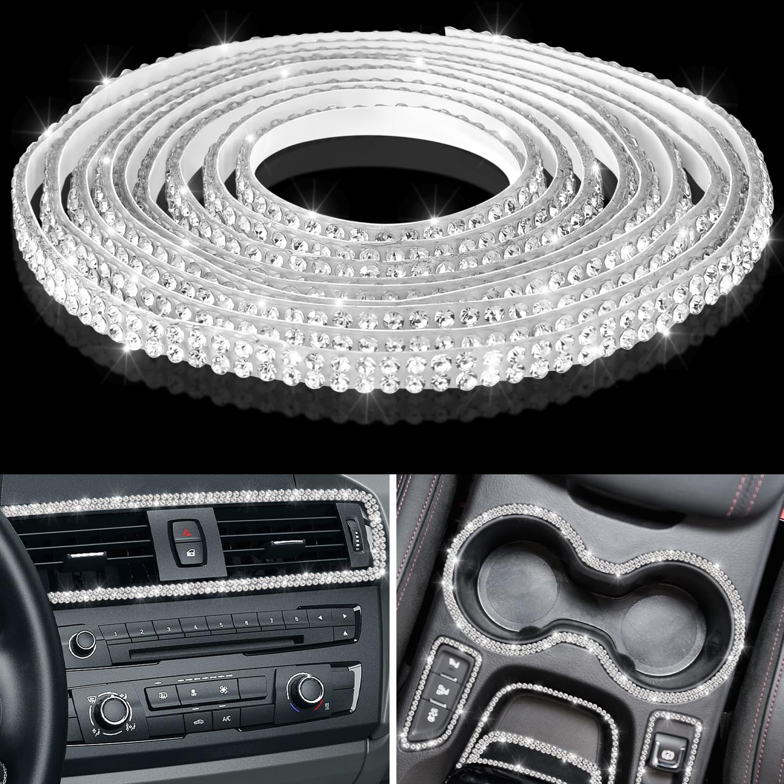 32.8Ft Self-Adhesive Glitter Car Trim Rhinestone Stickers for Interior Decor