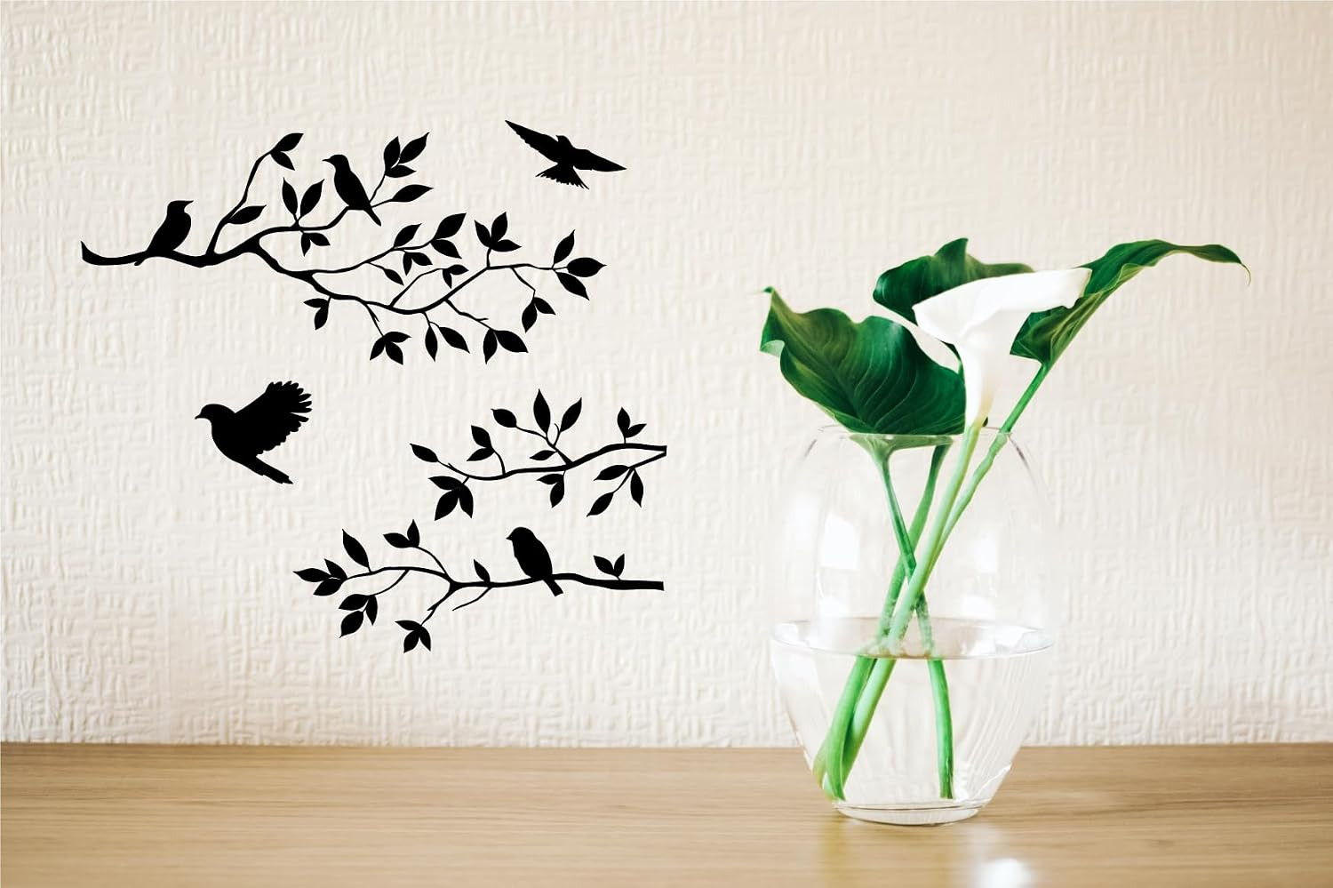 Birds and Blossoms Vinyl Wall Decal – 16" X 24" Removable Floral Bird Wall Stick