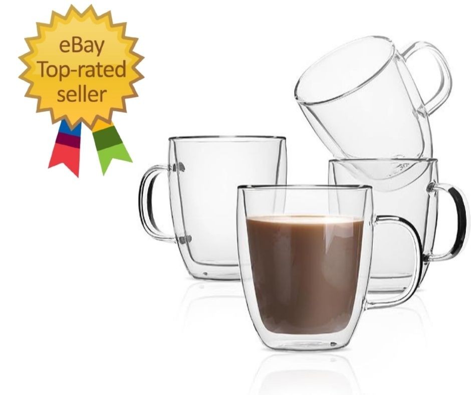Btat- Stackable Insulated Coffee Mug, Coffee Glass, Large, Set of 4 (16Oz, 500Ml