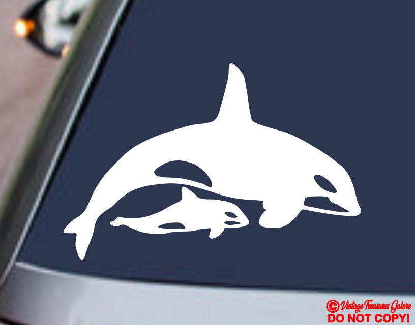 ORCA KILLER WHALE With BABY CALF Vinyl Decal Sticker Car Window Wall Bumper Cute