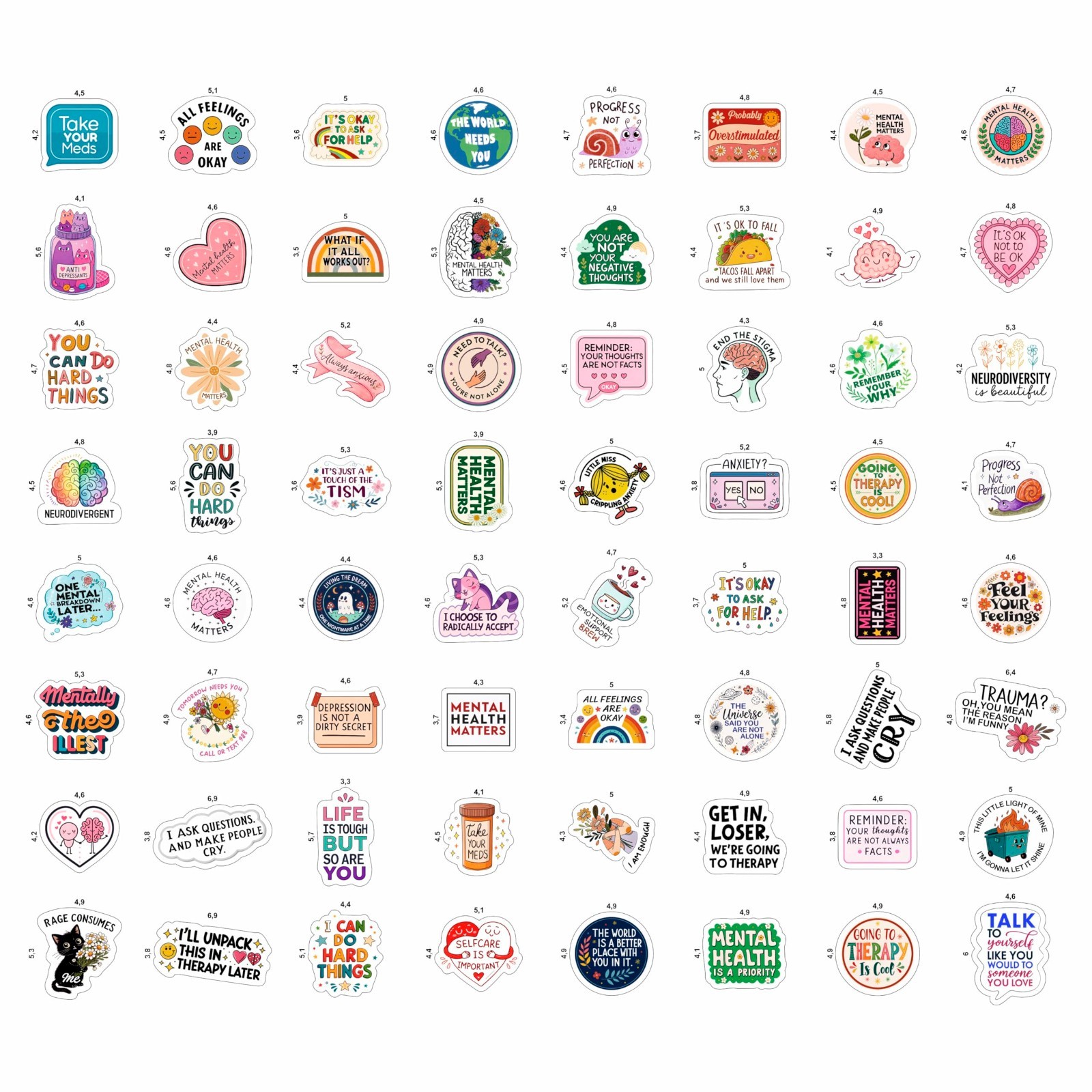100Pcs Mental Health Awareness Stickers for Water Bottles – Gifts for Adults & C