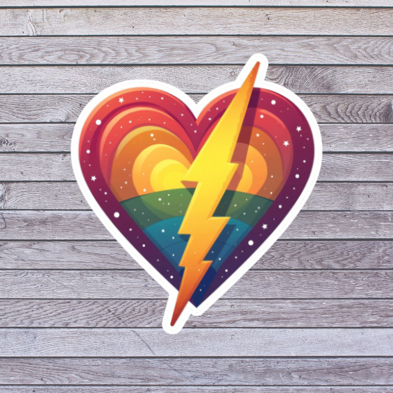 Pride sticker vinyl decal rainbow heart lightning bolt retro