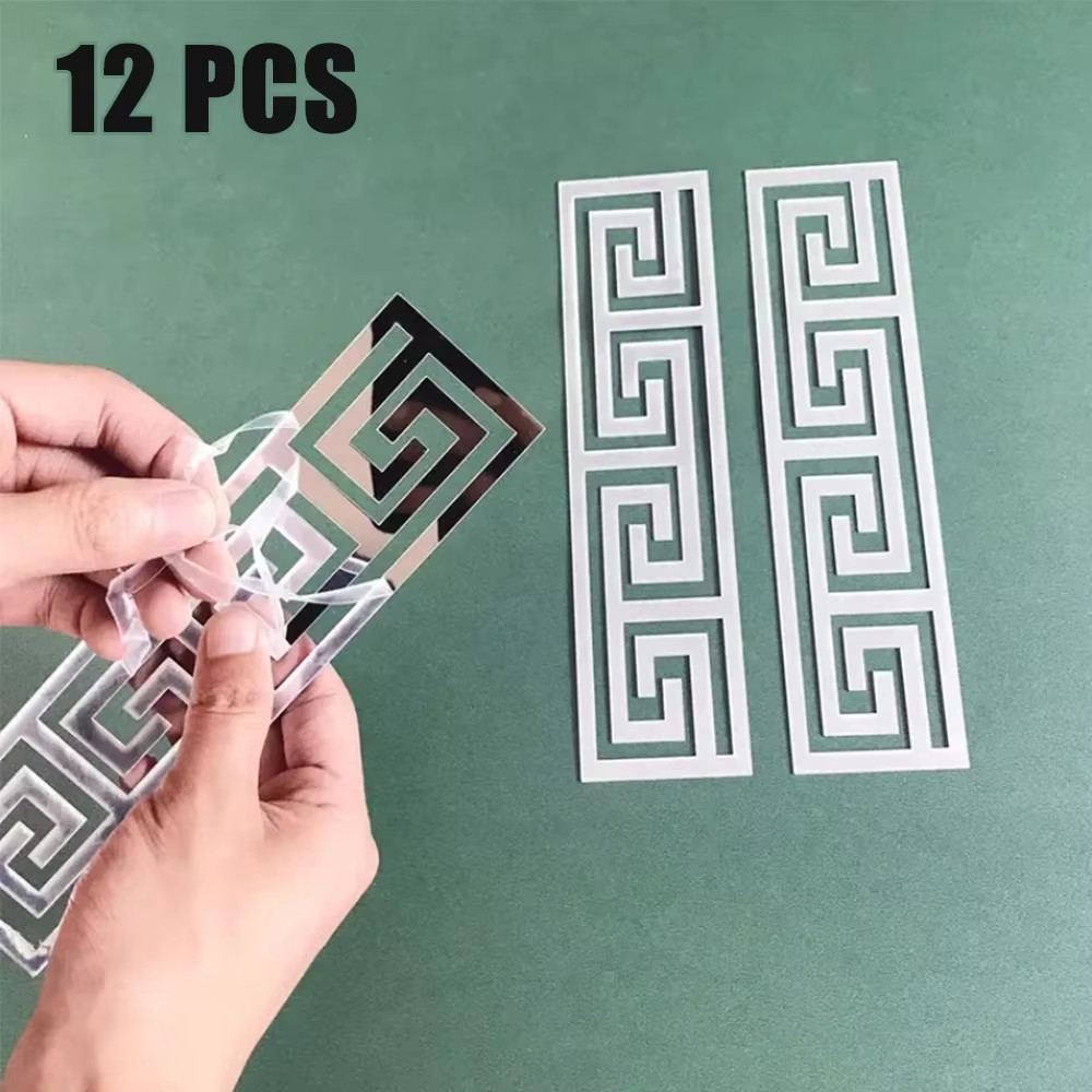 12Pcs 20X5Cm 3D Mirror Sticker Self Adhesive Waist Line DIY Wall Stickers for Li
