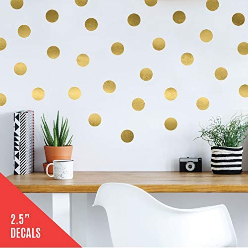 Paper Riot Co. Peel-and-Stick 2.5" Metallic Matte Gold Dot Vinyl Wall Decal S…