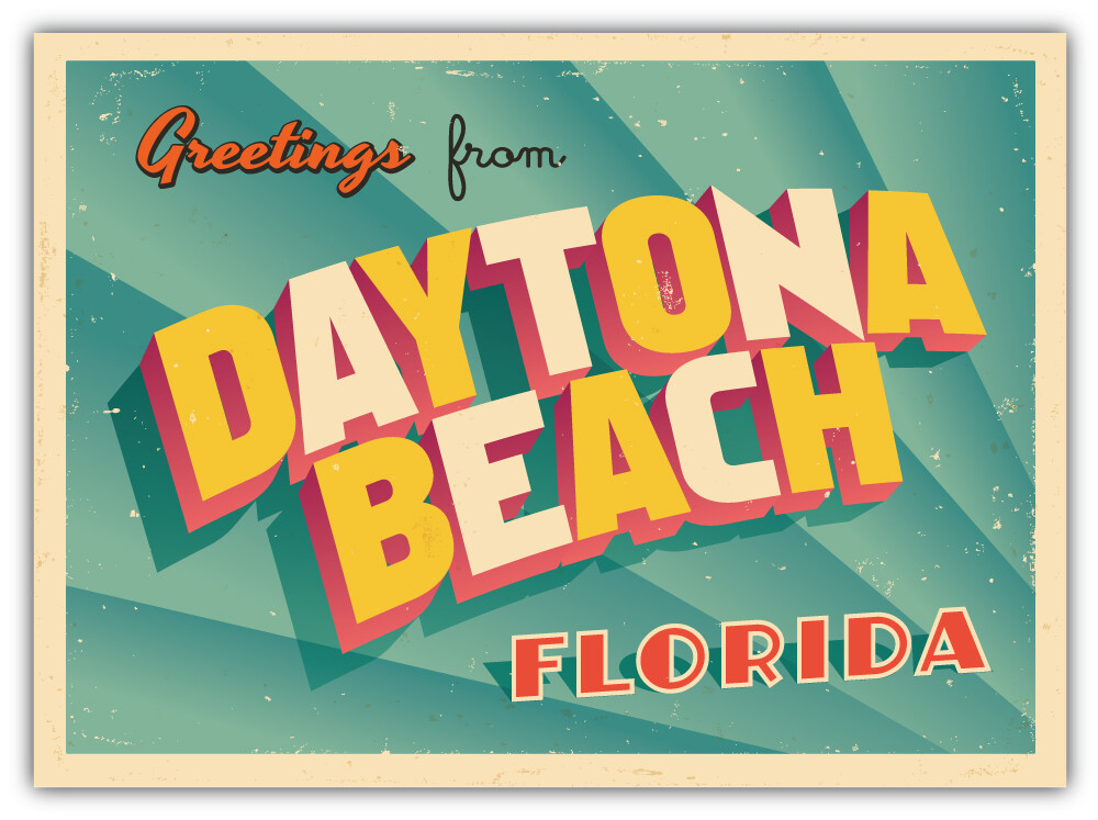 Daytona Beach Florida USA State Greetings Retro Emblem Car Bumper Sticker -SIZES