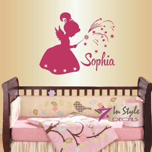 Vinyl Decal Fairy With Wand And Stars Customized Name Baby Girl Kids Nursery 361
