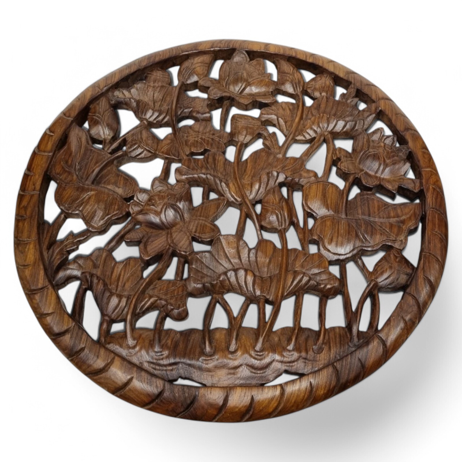 Suar Wood Carving Lotus Wall Picture Carved Wall Sculpture Acacia Solid Wood