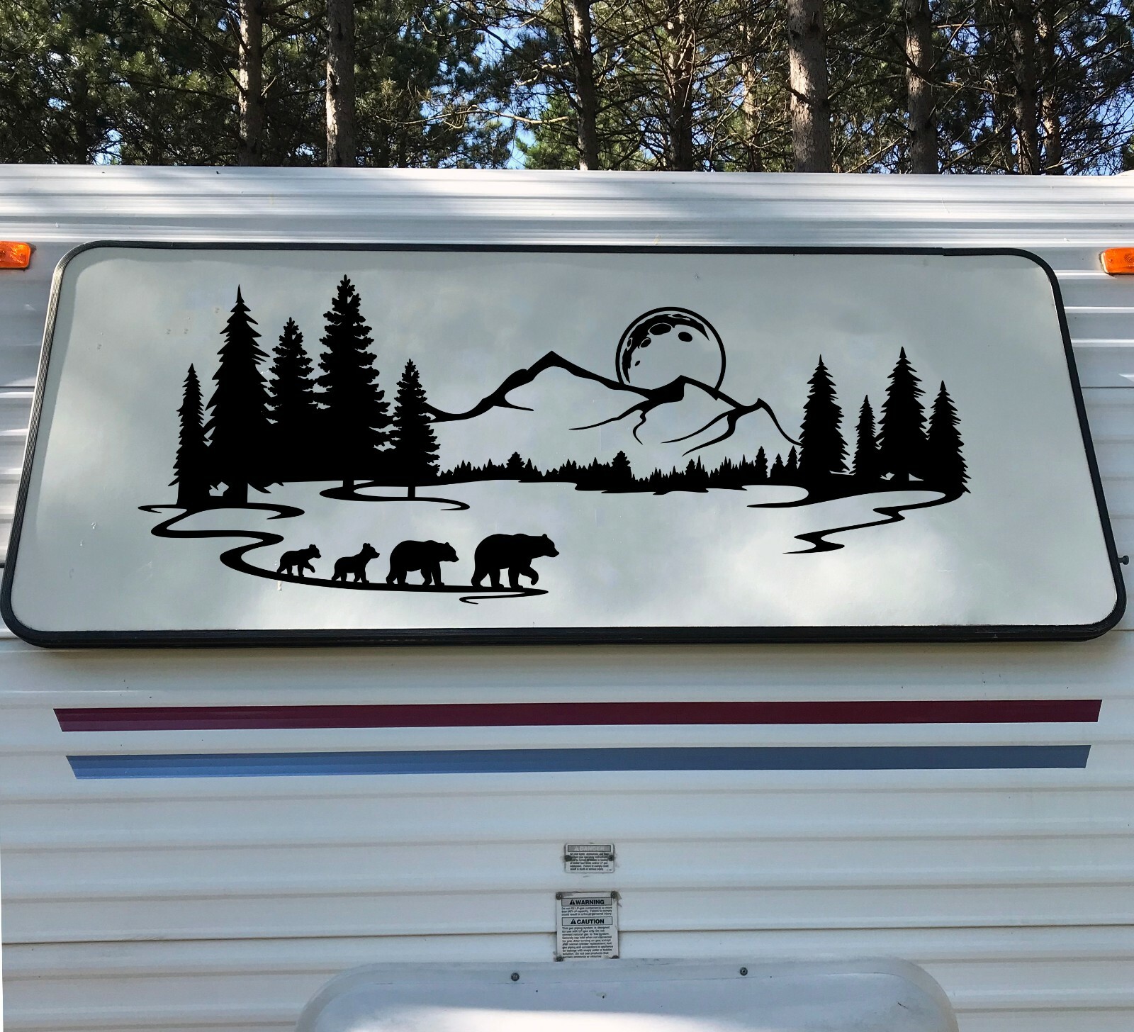Bear Family Scene Moon Vinyl Decal V2 | RV Camper Graphics | Die Cut Sticker