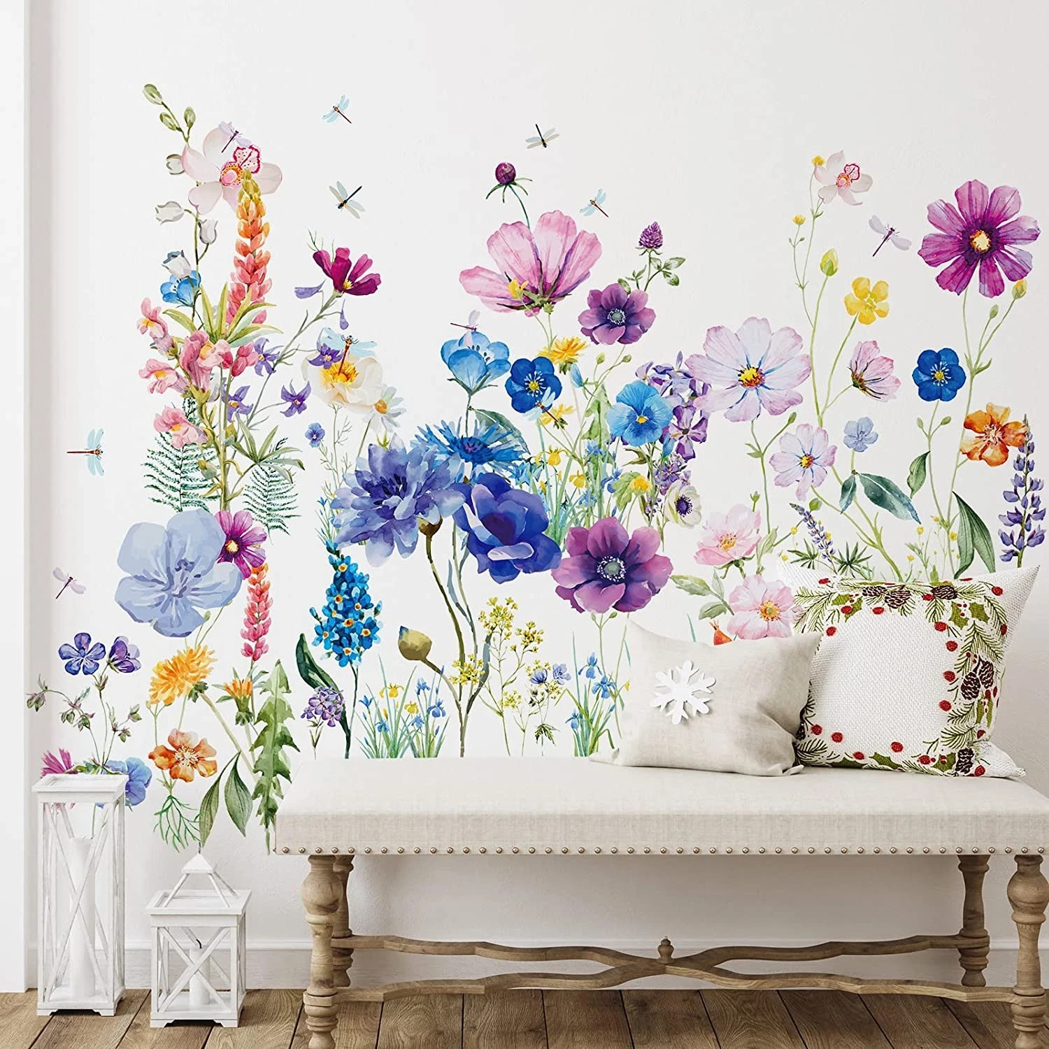 6 Pcs Flowers Wall Decals Stickers Vinyl Removable Peel and Stick Colorful Drago