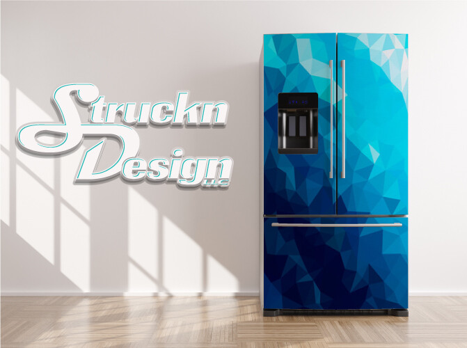 Colorful Abstract Triangle Blue Mosaic Fridge Freezer Wrap Side Door Vinyl Decal