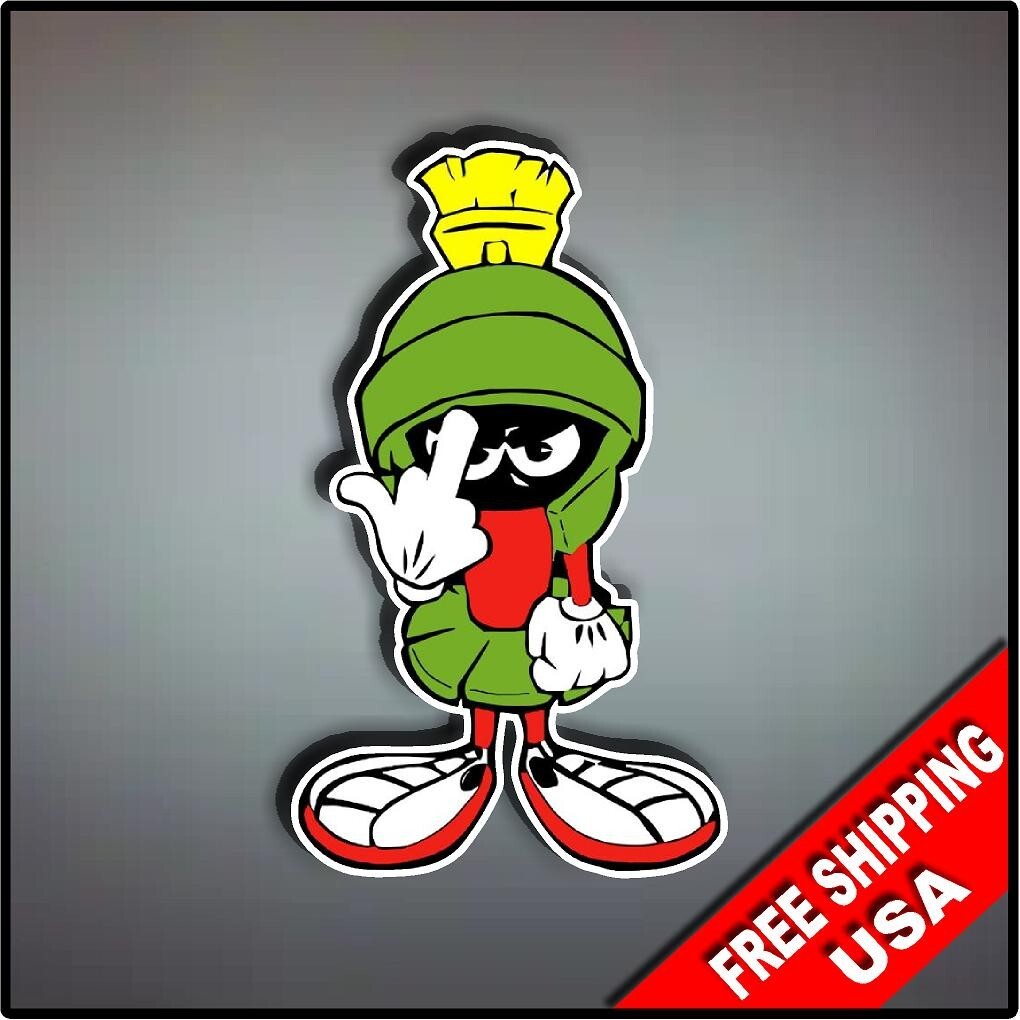Marvin The Martian Flip Off Vinyl Decal Sticker 6" x 3.5" Cartoon Middle Finger