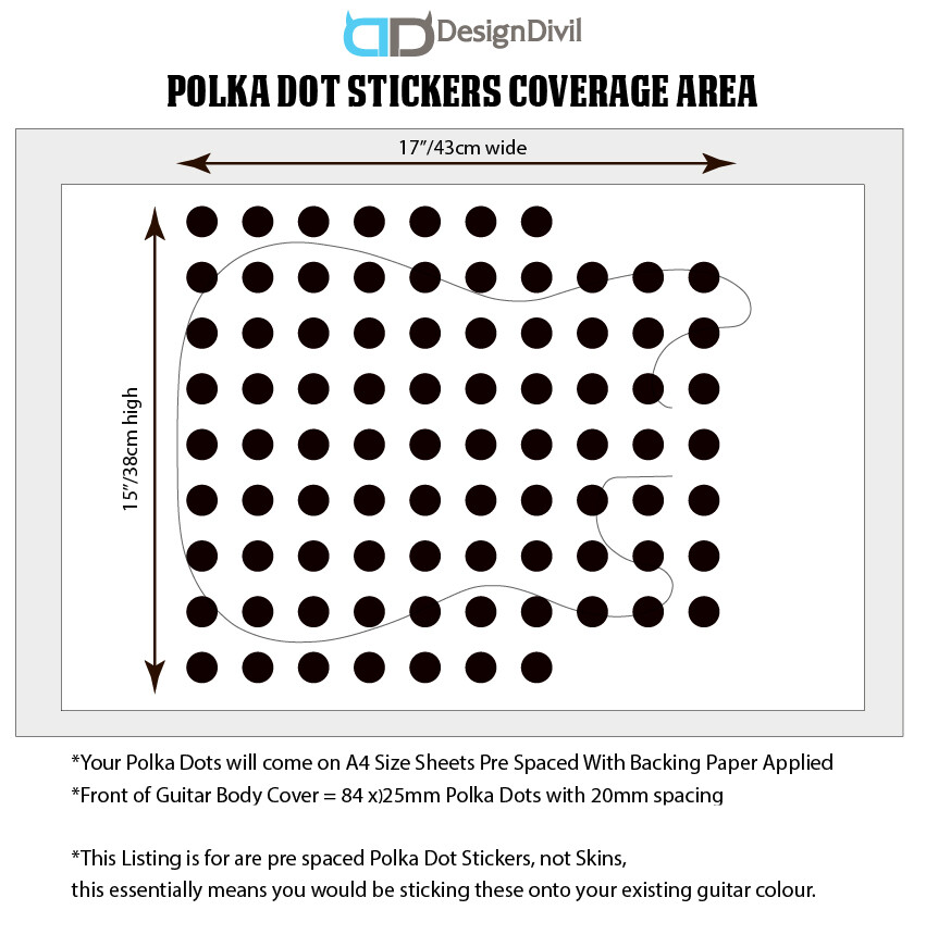 Custom Made Polka Dot Decal Stickers to fit Guitars & Basses. 12 colour options.