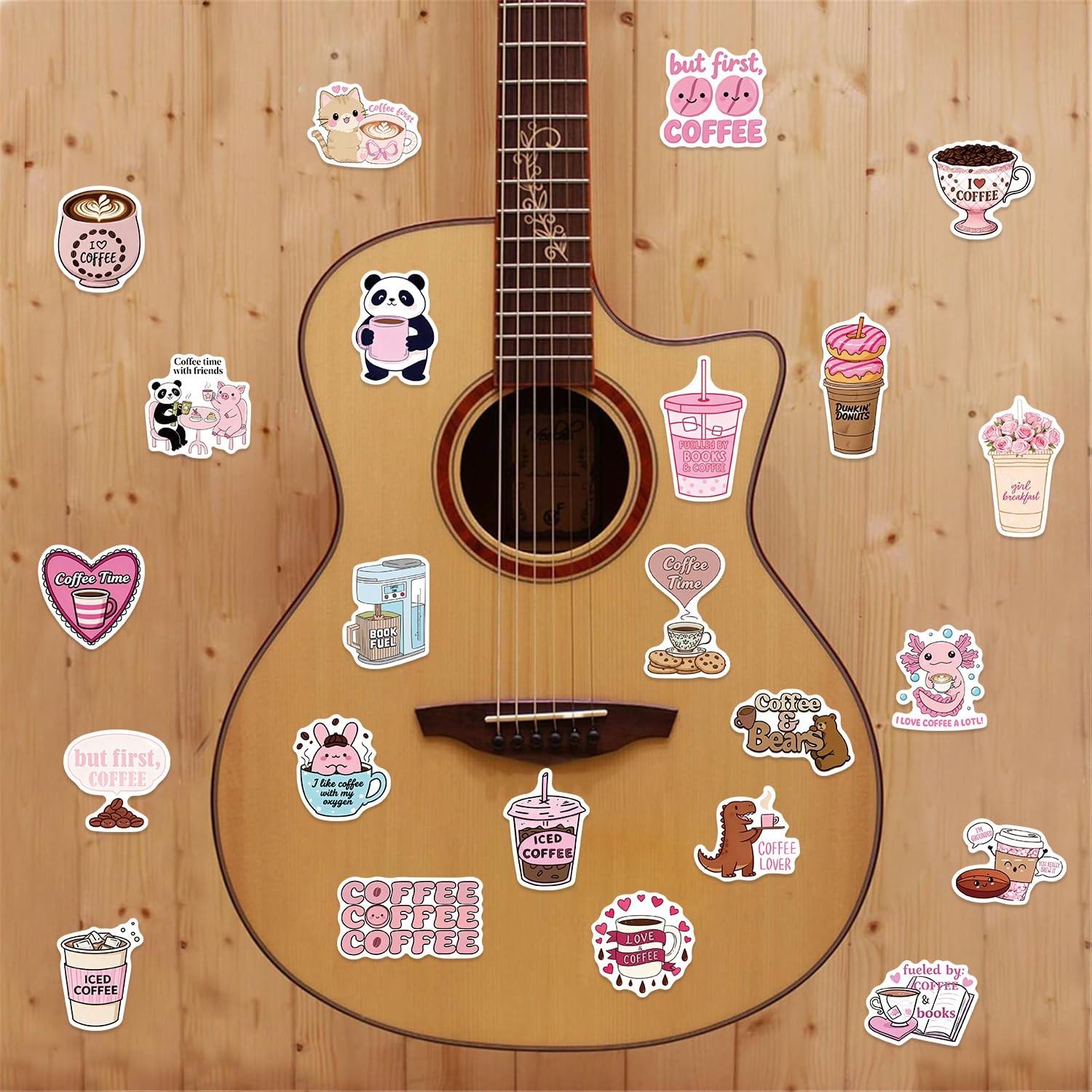 100PCS Funny Coffee Stickers, Waterproof Vinyl Decals for Water 1-3in, Pink
