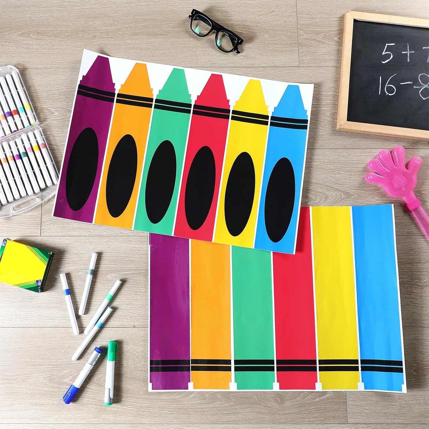 Colorful Crayon Wall Decals Stickers Rainbow Peel and Stick Decor for Walls