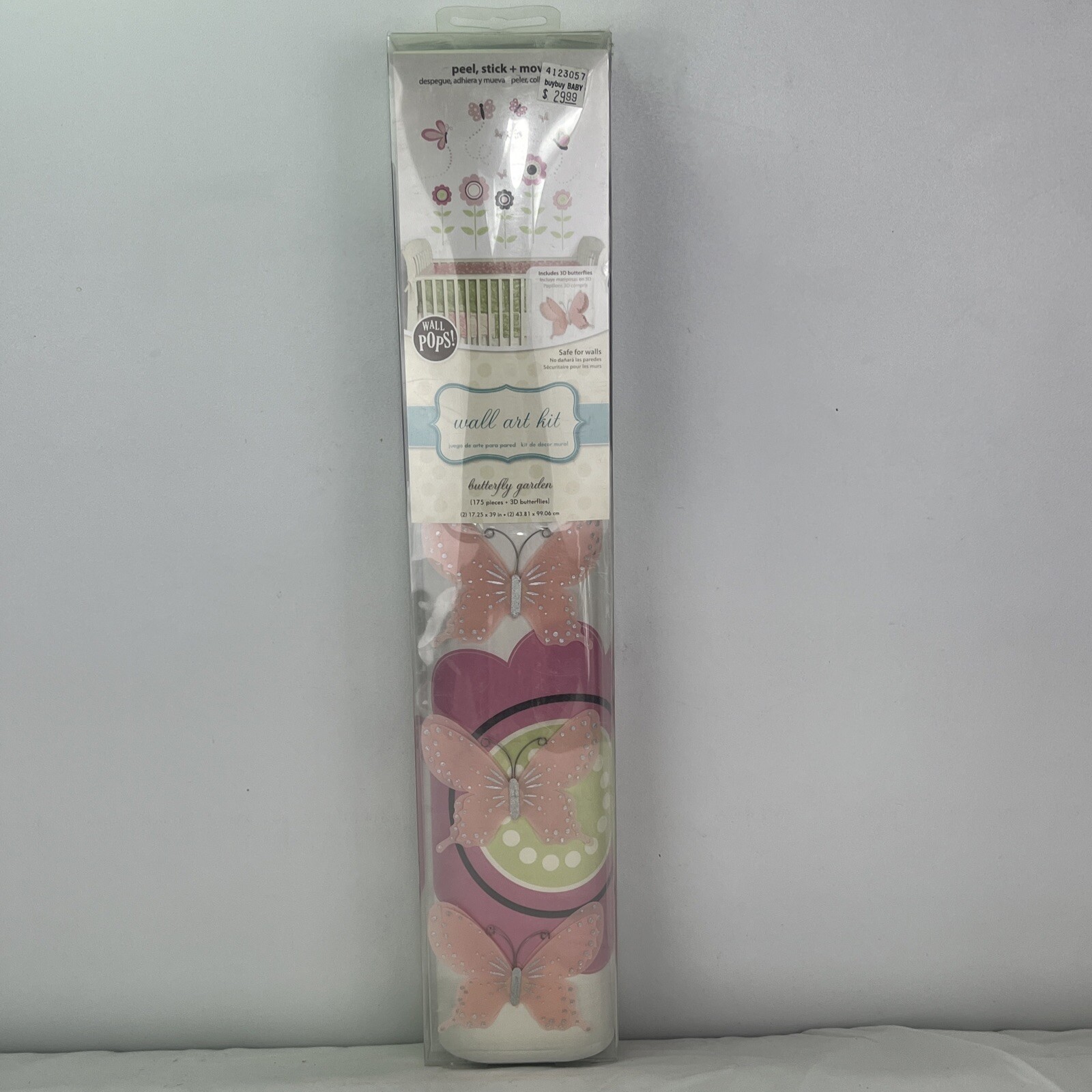Wall Pops Sticker Art Kit Butterfly Garden 175 Pieces 3D Butterflies Baby Pink