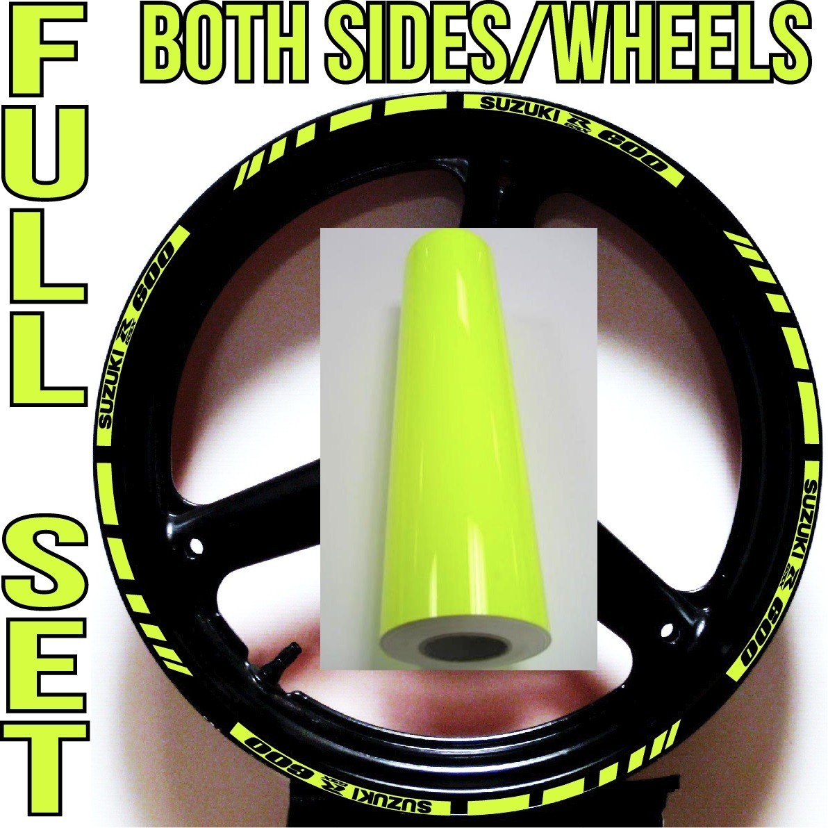 FLUORESCENT NEON YELLOW GP RIM STRIPES WHEEL DECALS TAPE STICKERS SUZUKI GSX-R