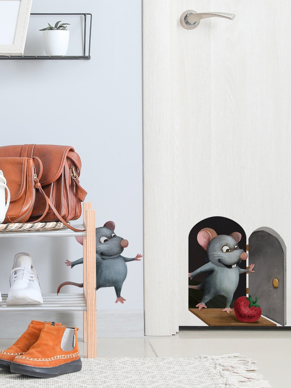 1pc 3D Cartoon Mouse Pattern Wall Sticker Mouse Hole Wall Sticker Cartoon