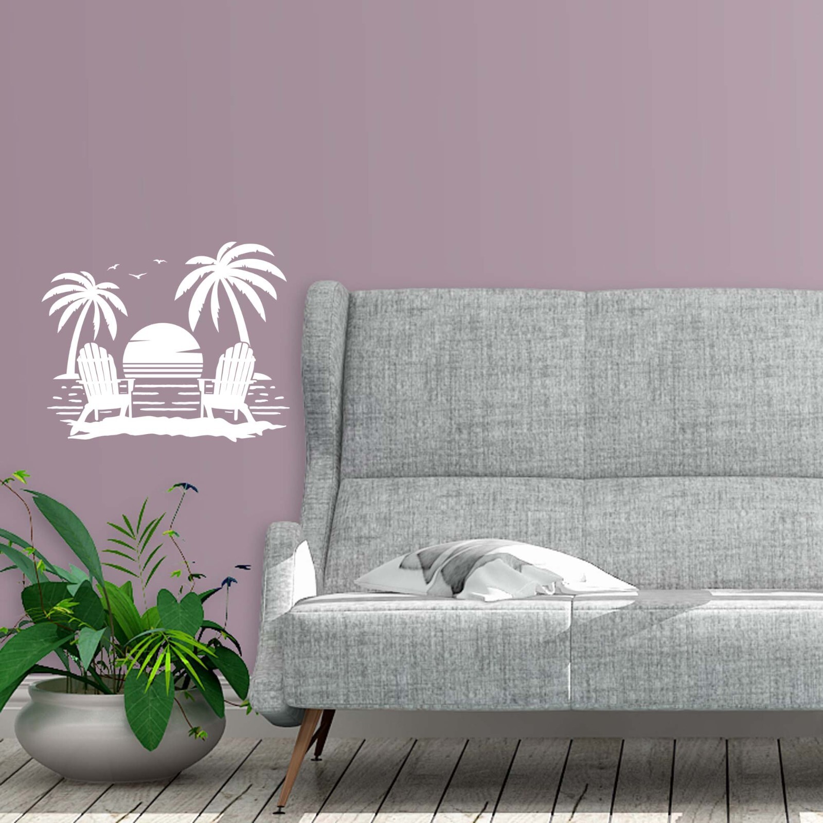 Beach Sunset Decal chairs Tropical coastal wall car window sliding glass door