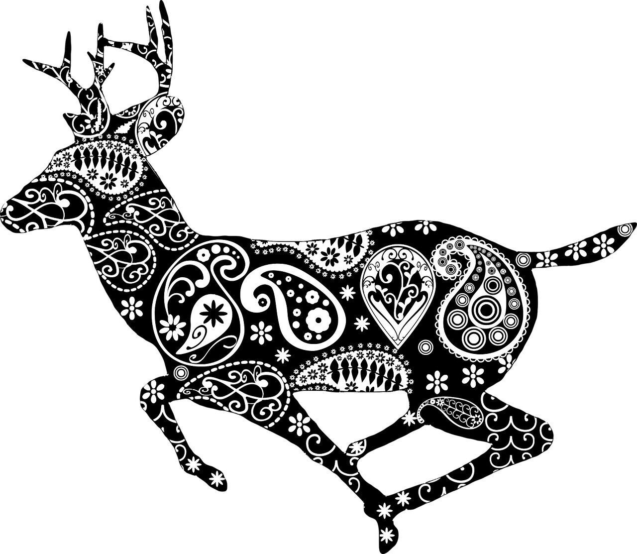 Black and White Deer Running Sticker Decal