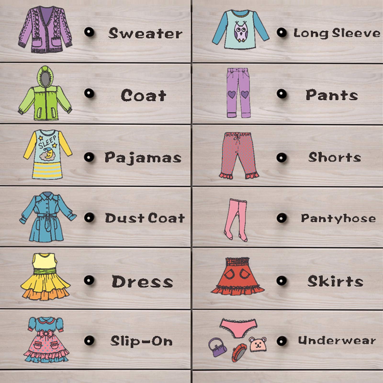 2 Sheets（31 Count） Dresser Clothing Decals 11 inch Boys Girls Clothing Sort W…