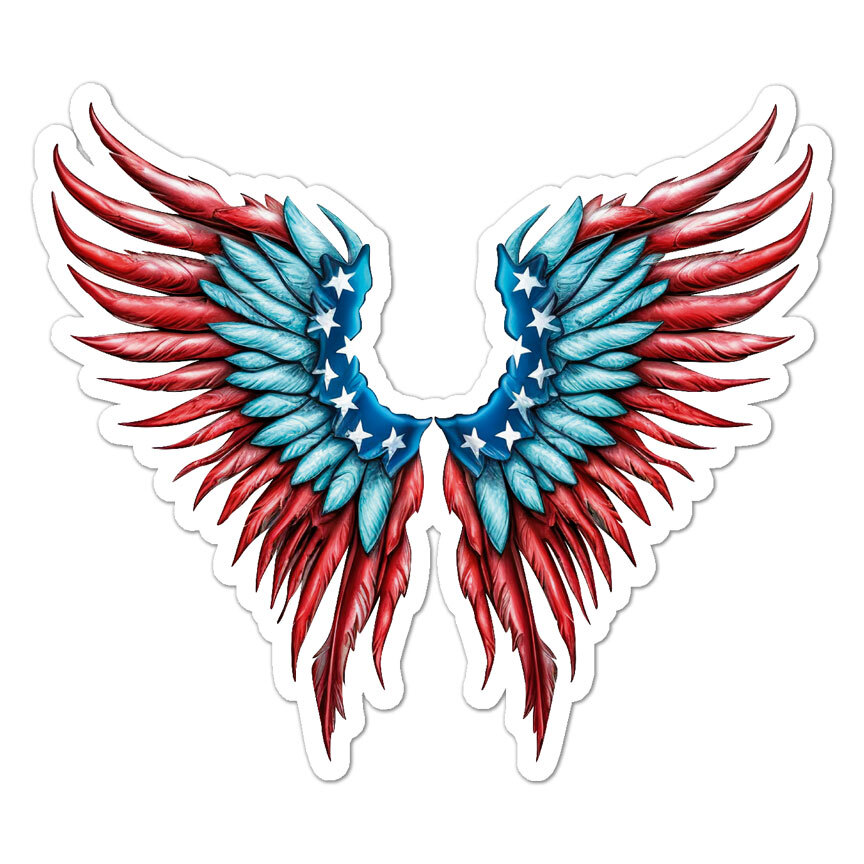 American Flag Angel Wings, Vinyl Decal Sticker, Indoor Outdoor, 3 Sizes, #9441