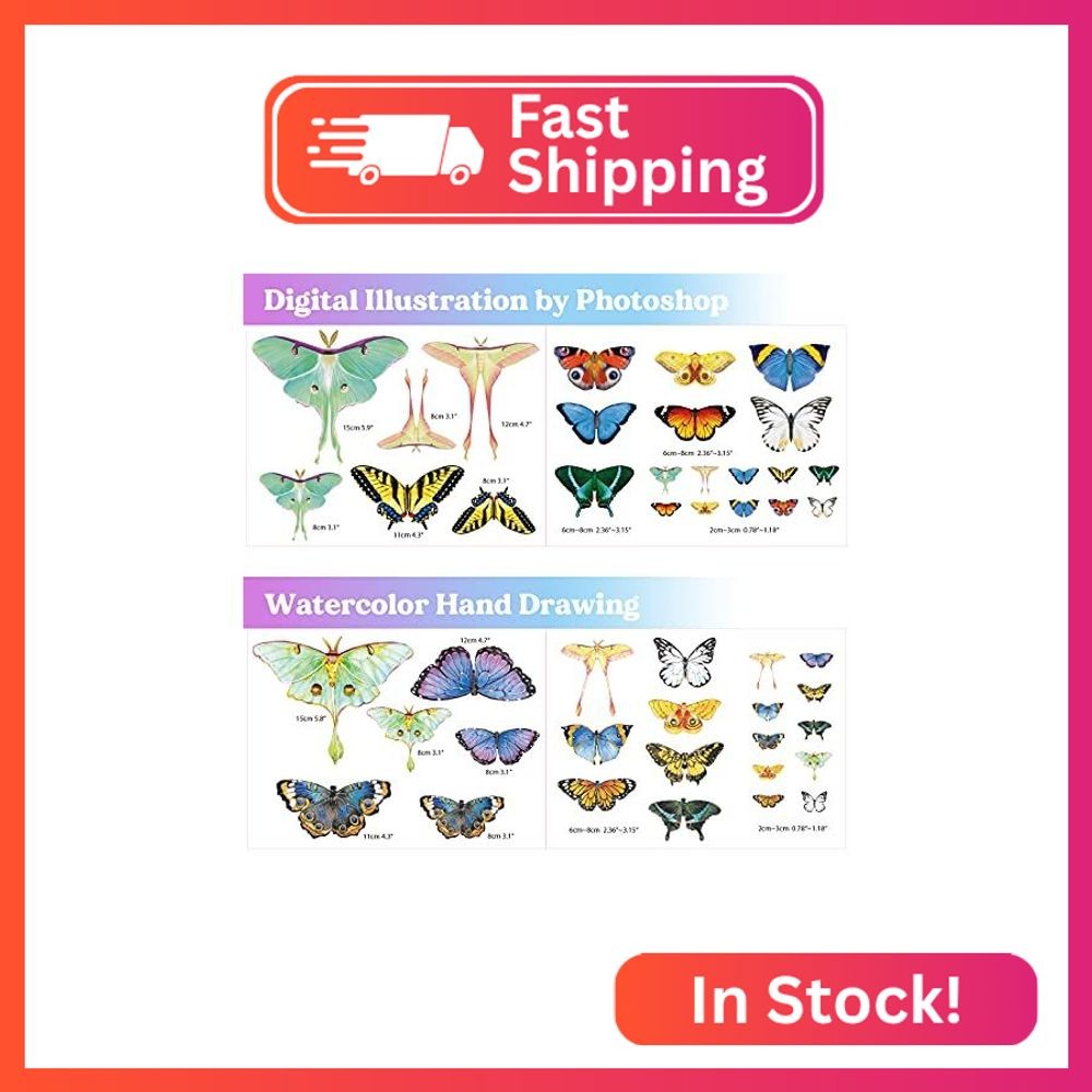 LET'S RESIN Realistic Paper Butterfly Moth,46 Pcs Double-Sided Faux Butterfly,Ep