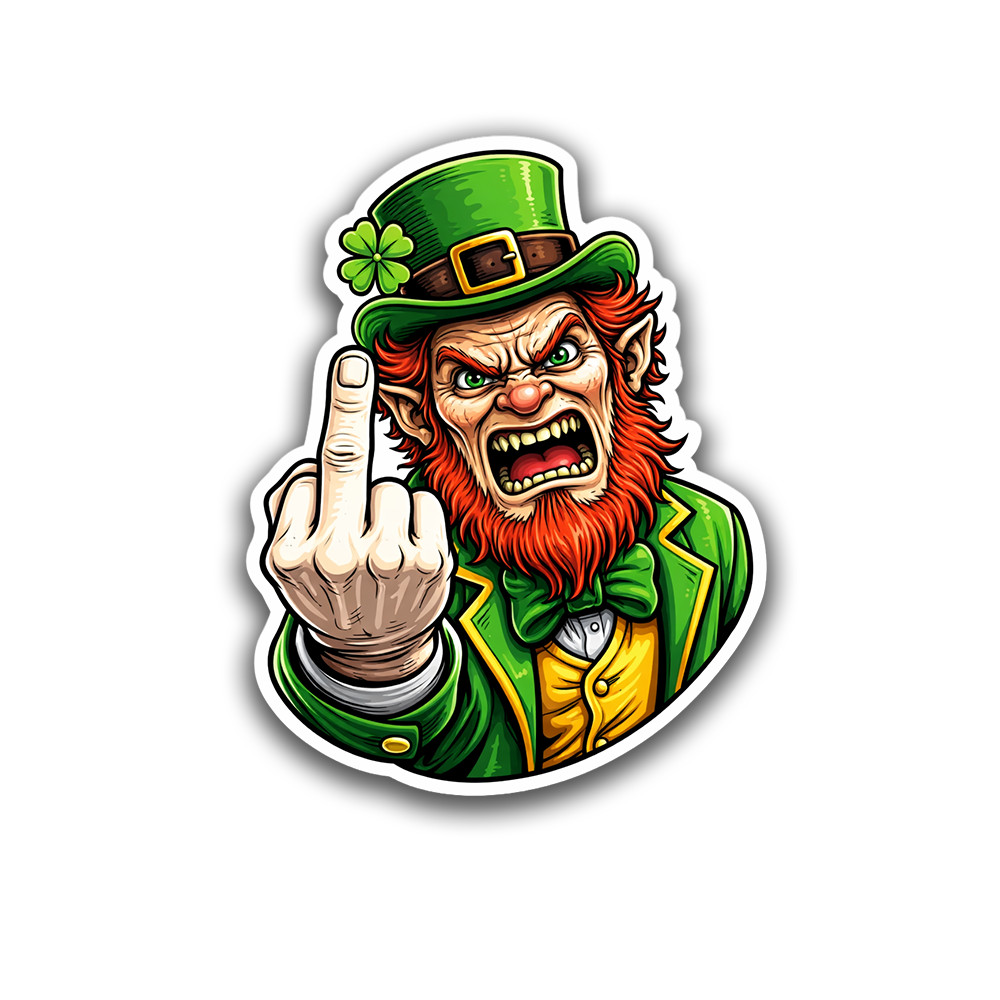 Leprechaun Finger Sticker 4 Inch Vinyl Decal Waterproof Funny Irish Pot of Luck