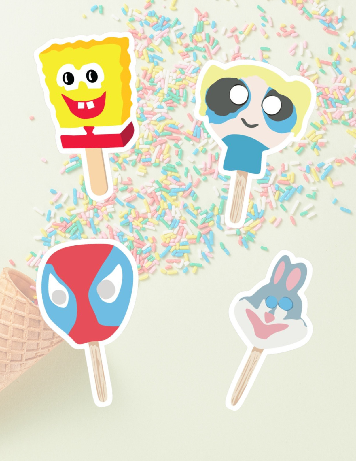 Nostalgic Ice Cream Cartoon 4pc Sticker Pack