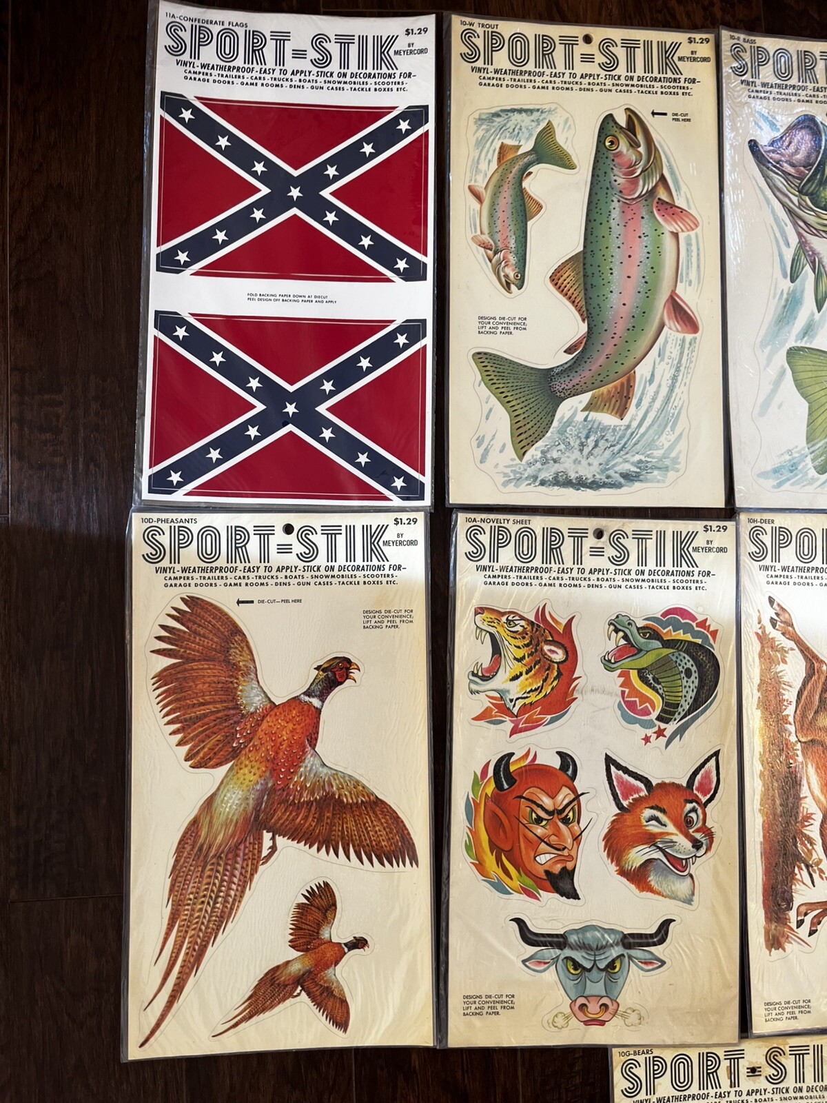 12-NOS Vtg MeyerCord Sport-Stik Adhesive Stickers (Fish-Birds-Tiger-Devil-Fox)