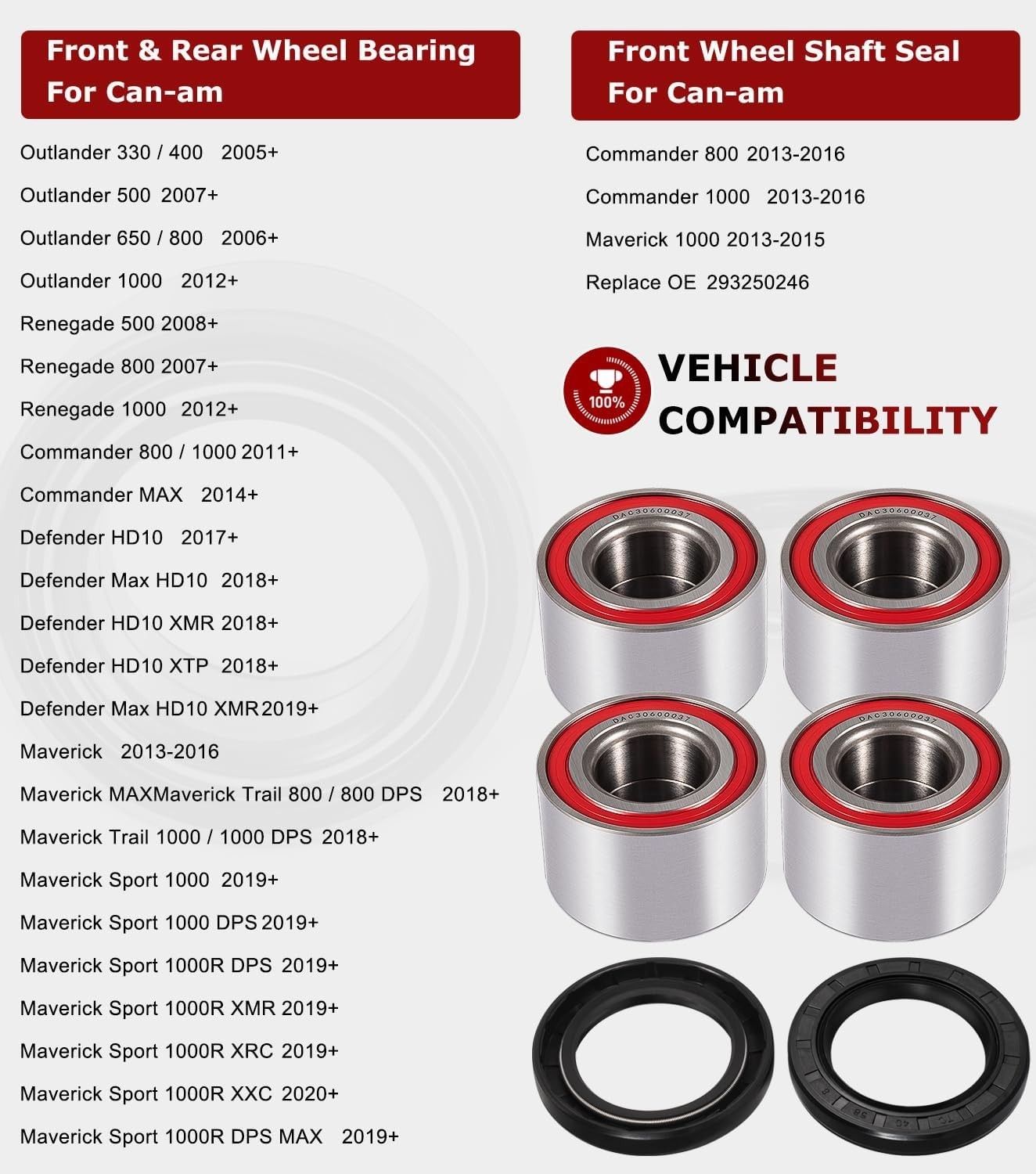 6PCS Wheel Bearings Kit & Front Shaft Seal for Can-Am 6 pcs