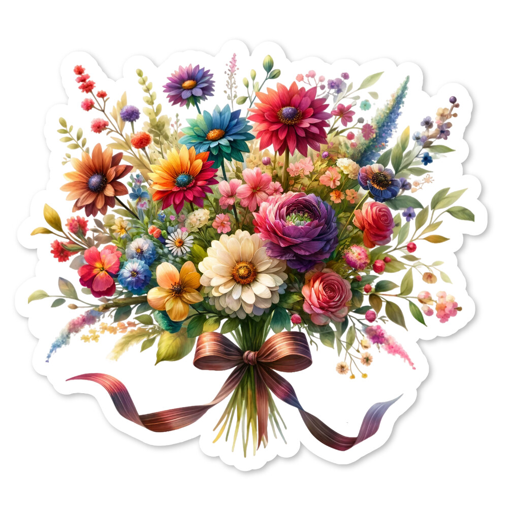 Wildflower Bouquet Vinyl Sticker, Water Resistant, Laptop, Water Bottle, Gift