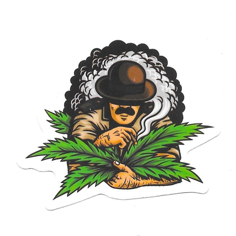 Vintage Stoner Vinyl Sticker Bowler Hat Mustache Weed Decal 420 Retro Smoke Art
