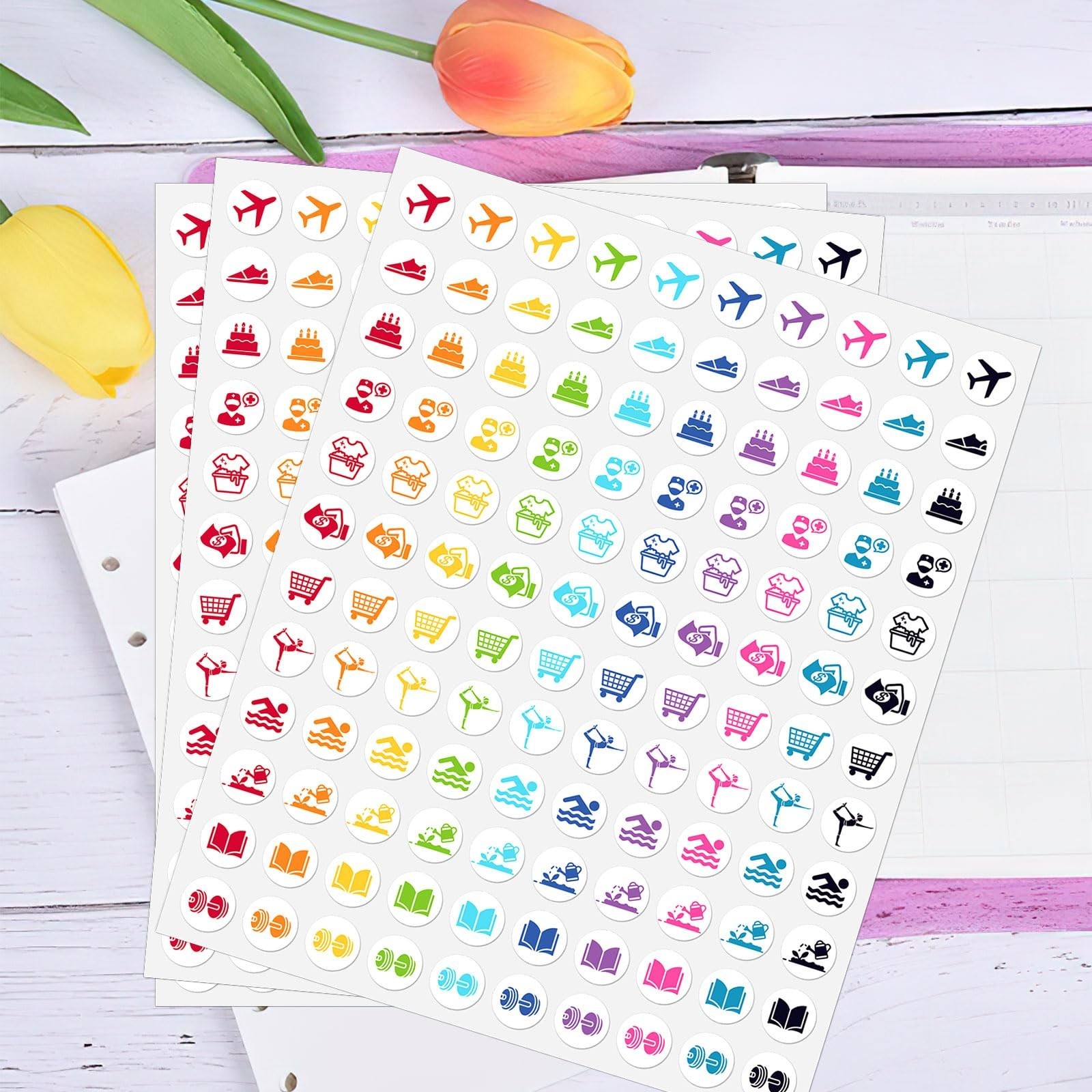 600PCS Mini Colorful Calendar Stickers,Planner Stickers for Airplane,Fitness,…