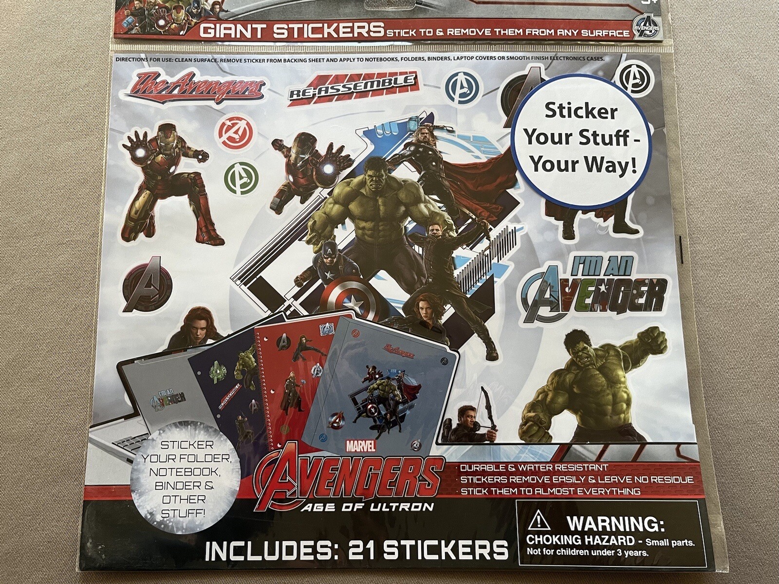 1 Giant Avengers Stickers~Sheet Is 10 1/2” X 11 3/4” & Includes 21 Stickers, New