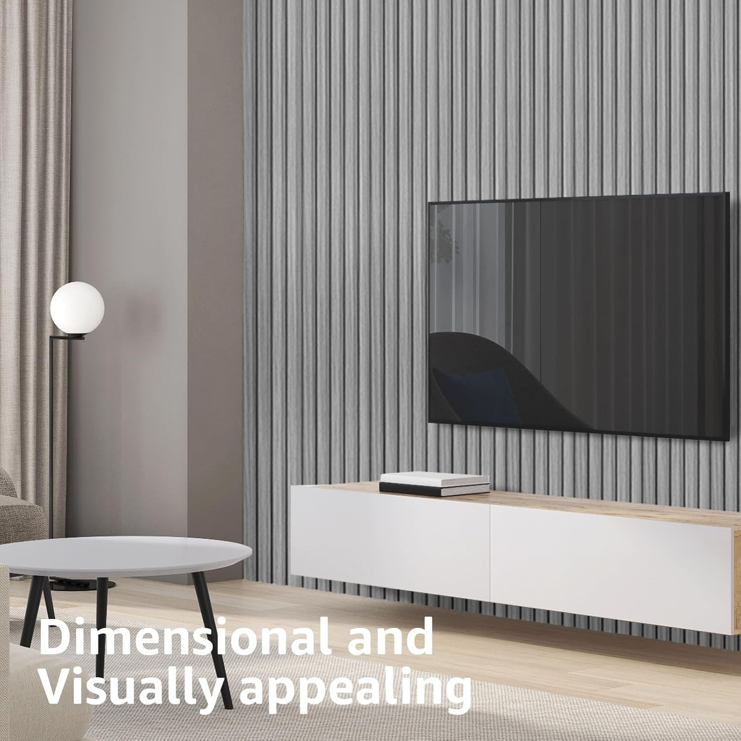 WPC Soundproof 3D Slat Wall Panels – Gray Oak, 8-Pack, 96×6 In.