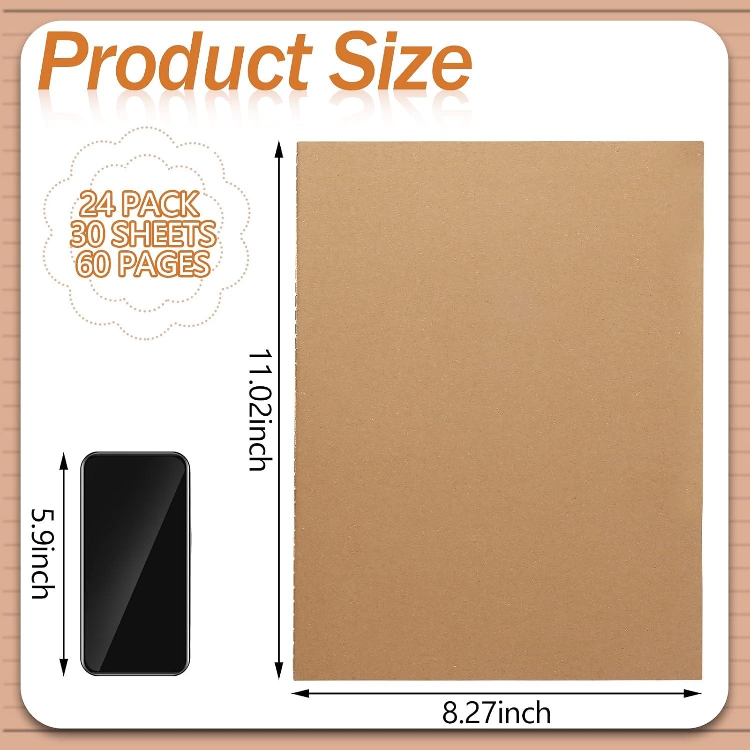 24 Pack Large Kraft Notebooks Bulk, 8.5 x 11 Inch College Ruled A4 Subject Di…