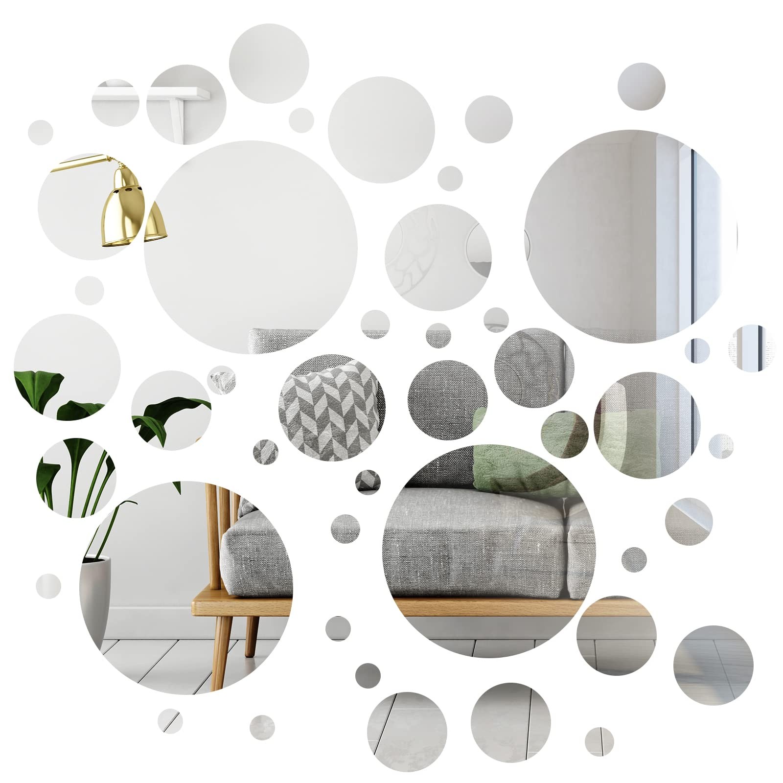 48/96 Pcs Acrylic Mirror Wall Stickers Removable Circle Mirrors Wall Decor Ro…