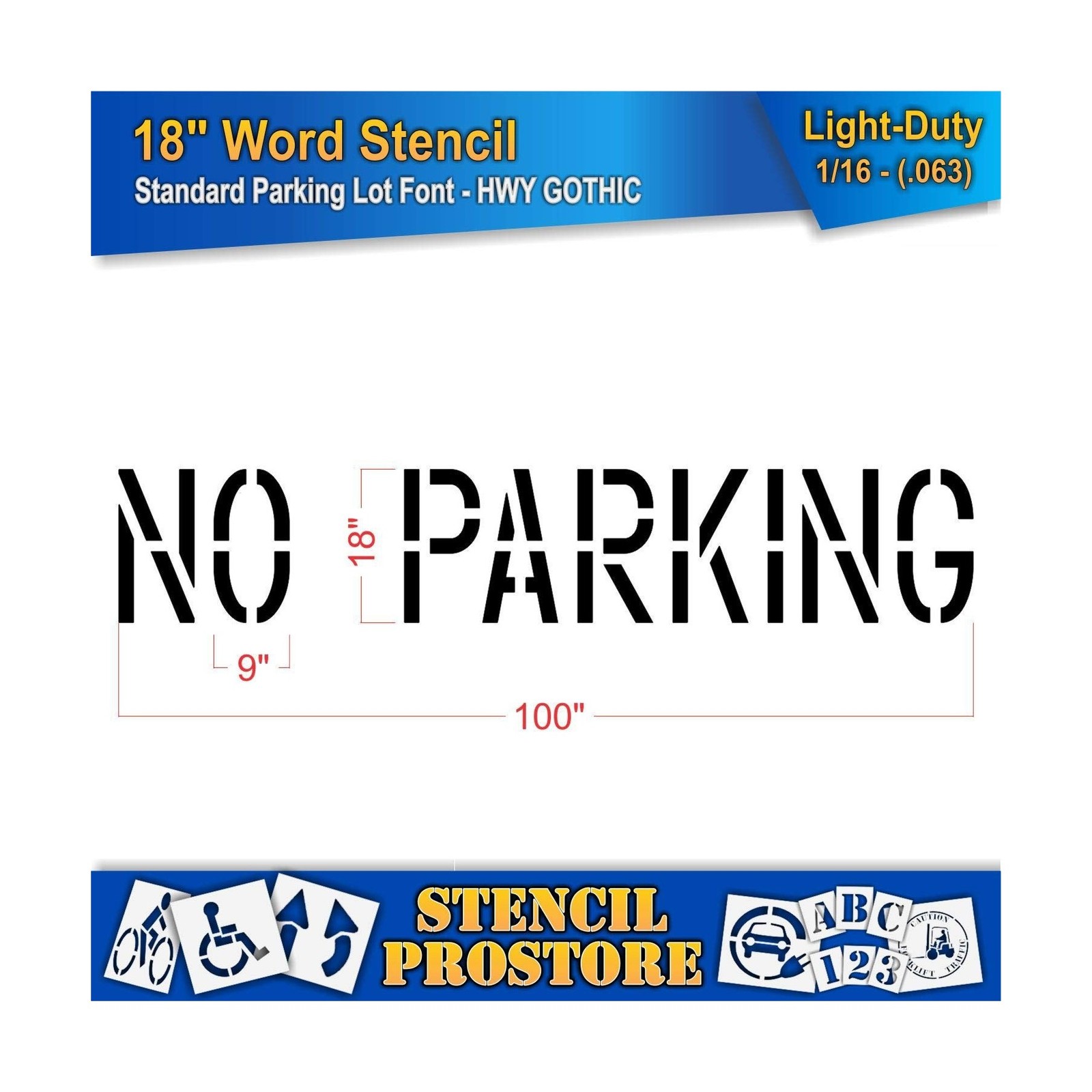 Pavement Marking Stencils – 18 inch NO Parking Stencil – 18" x 99" x 1/16" (…