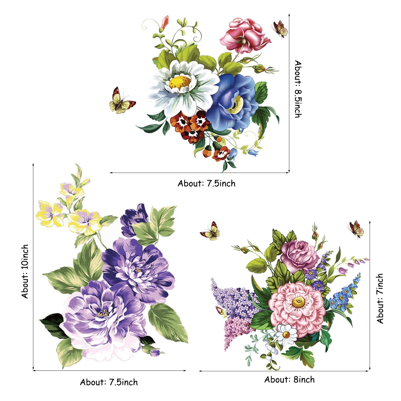3 Pcs Flowers Wall Stickers Wall Decals Peel and Stick for Room Decorations L…