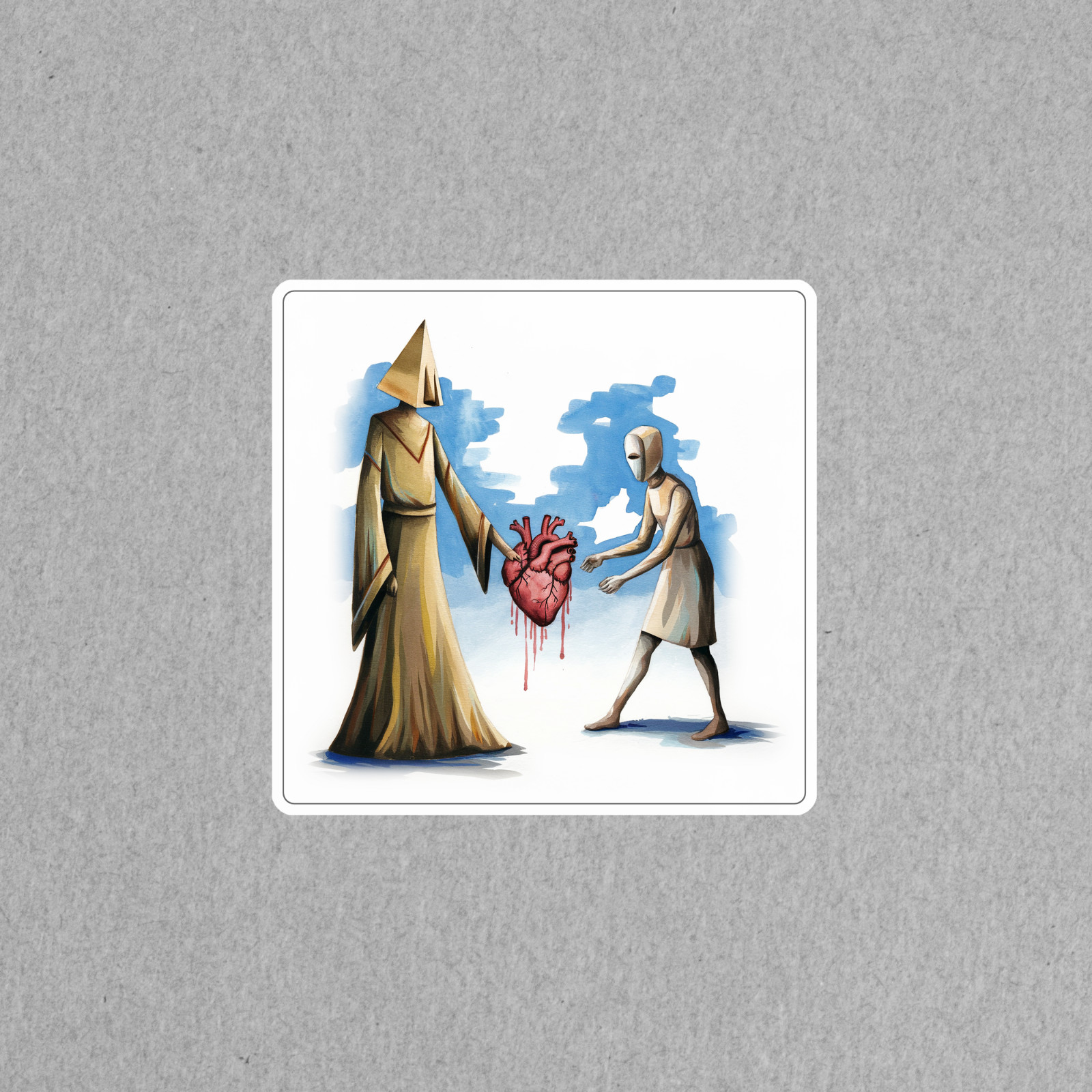 Surreal Heart Exchange Art Print – Eerie Faceless Figures, Anatomical Heart #936