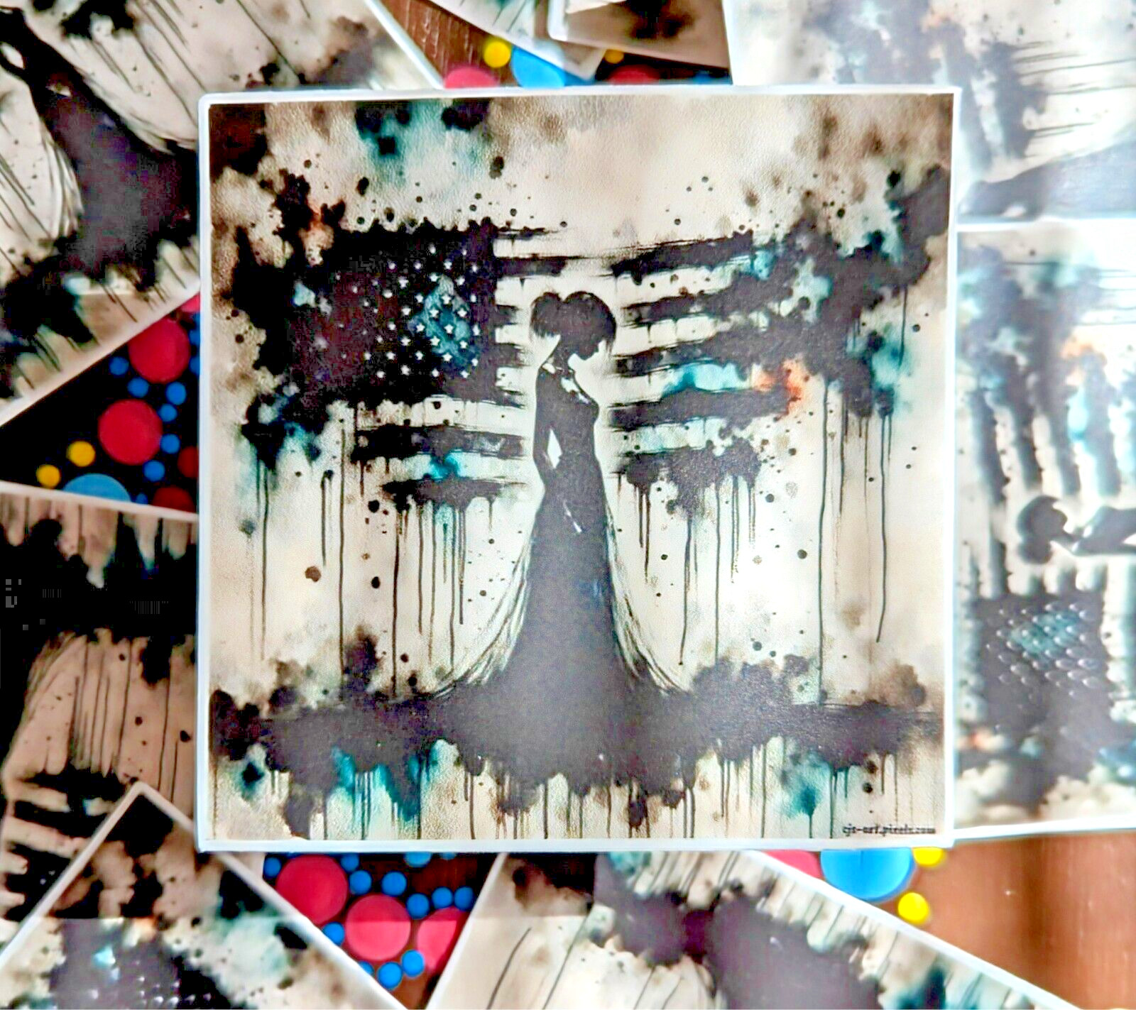 Abstract American Flag Vinyl Sticker, OOAK, 3 inch