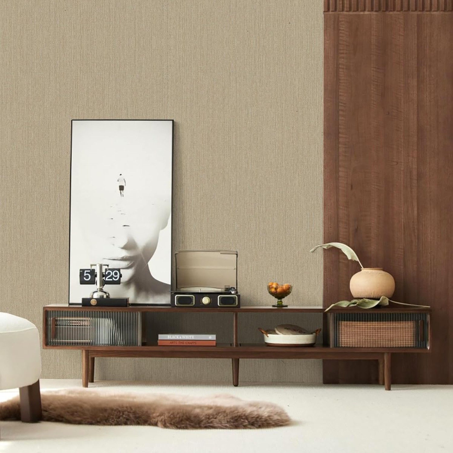 Grasscloth Peel and Stick Wallpaper Beige Brown Textured Wallpaper 15.7inch x…