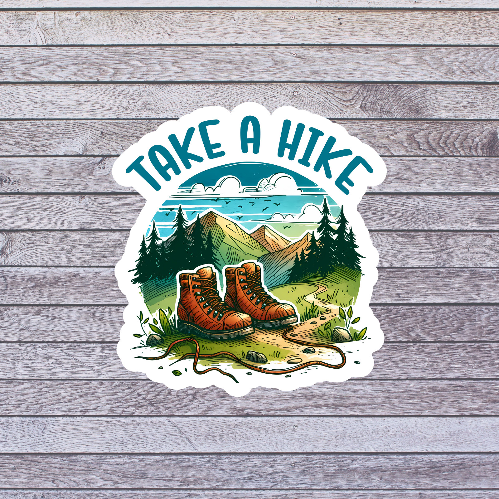 Hiking sticker vinyl decal take a hike boots trail mountain graphic