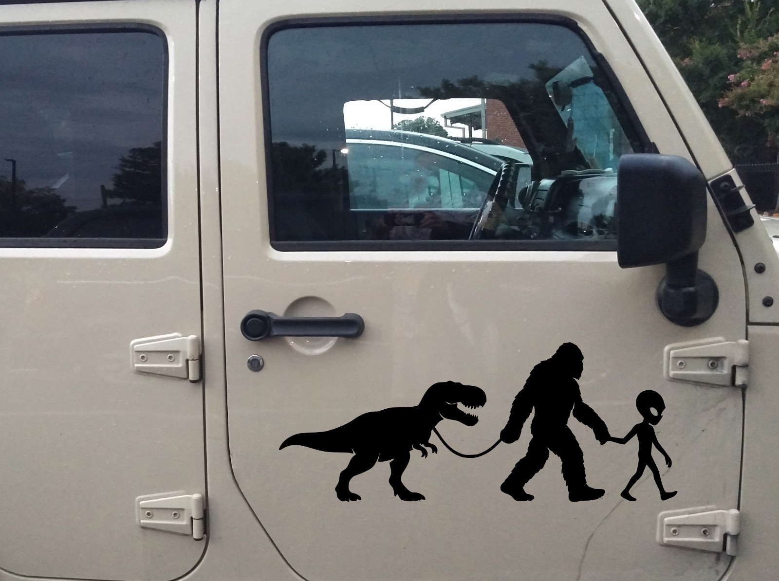 T Rex Bigfoot Alien Vinyl Sticker Decal Cryptid UFO Adventure Scene Sasquatch